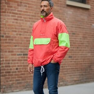 Vintage Neon Colorblock Windbreaker Pullover Jacket Made In Canada